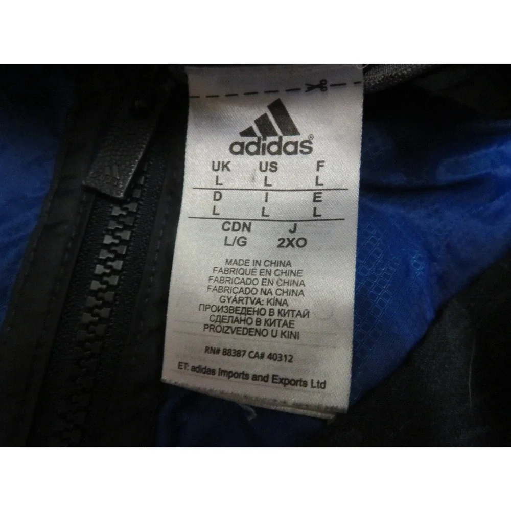 Adidas Jacket Mens Large Full Zip Blue Black Crazy Ghost Windbreaker Athletic